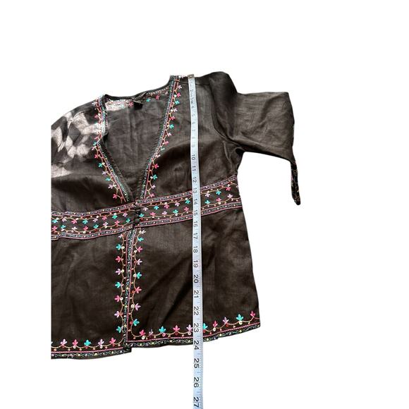 Silkland Linen Embroidered Sequin Bohemian Boho Gypsy Jacket Blazer Size Large - Picture 12 of 12
